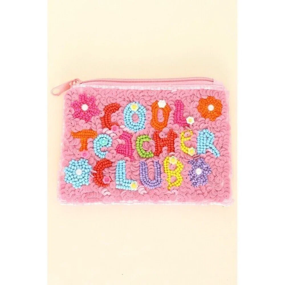 COOL TEACHER CLUB BEAD EMBROIDERED COIN BAG